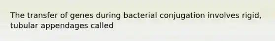 The transfer of genes during bacterial conjugation involves rigid, tubular appendages called