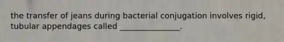 the transfer of jeans during bacterial conjugation involves rigid, tubular appendages called _______________.