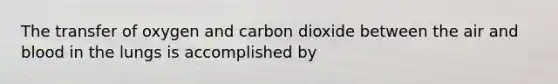 The transfer of oxygen and carbon dioxide between the air and blood in the lungs is accomplished by