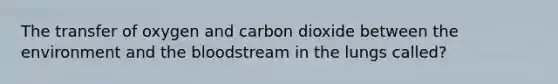 The transfer of oxygen and carbon dioxide between the environment and the bloodstream in the lungs called?