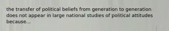 the transfer of political beliefs from generation to generation does not appear in large national studies of political attitudes because...