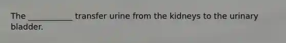 The ___________ transfer urine from the kidneys to the <a href='https://www.questionai.com/knowledge/kb9SdfFdD9-urinary-bladder' class='anchor-knowledge'>urinary bladder</a>.