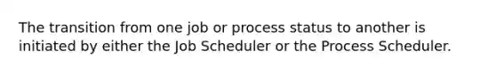 The transition from one job or process status to another is initiated by either the Job Scheduler or the Process Scheduler.