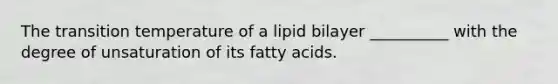 The transition temperature of a lipid bilayer __________ with the degree of unsaturation of its fatty acids.