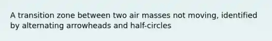 A transition zone between two <a href='https://www.questionai.com/knowledge/kxxue2ni5z-air-masses' class='anchor-knowledge'>air masses</a> not moving, identified by alternating arrowheads and half-circles