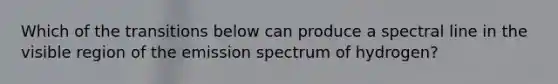 Which of the transitions below can produce a spectral line in the visible region of the emission spectrum of hydrogen?