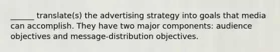 ______ translate(s) the advertising strategy into goals that media can accomplish. They have two major components: audience objectives and message-distribution objectives.