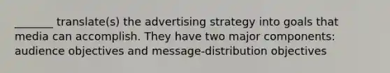 _______ translate(s) the advertising strategy into goals that media can accomplish. They have two major components: audience objectives and message-distribution objectives