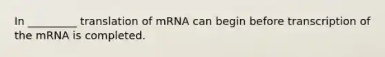 In _________ translation of mRNA can begin before transcription of the mRNA is completed.