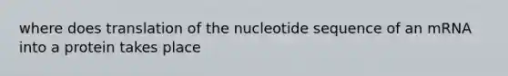 where does translation of the nucleotide sequence of an mRNA into a protein takes place