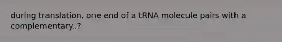 during translation, one end of a tRNA molecule pairs with a complementary..?