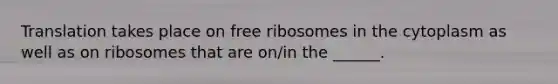 Translation takes place on free ribosomes in the cytoplasm as well as on ribosomes that are on/in the ______.