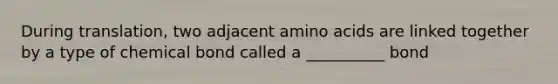 During translation, two adjacent amino acids are linked together by a type of chemical bond called a __________ bond