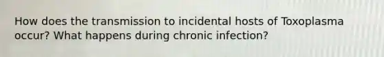 How does the transmission to incidental hosts of Toxoplasma occur? What happens during chronic infection?