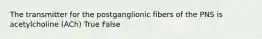 The transmitter for the postganglionic fibers of the PNS is acetylcholine (ACh) True False