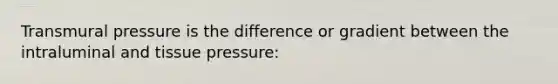 Transmural pressure is the difference or gradient between the intraluminal and tissue pressure: