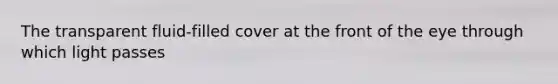 The transparent fluid-filled cover at the front of the eye through which light passes