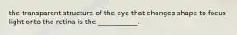 the transparent structure of the eye that changes shape to focus light onto the retina is the ____________.