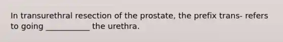 In transurethral resection of the prostate, the prefix trans- refers to going ___________ the urethra.