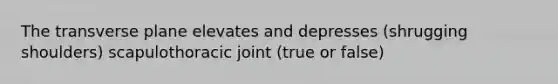 The transverse plane elevates and depresses (shrugging shoulders) scapulothoracic joint (true or false)