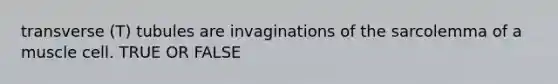 transverse (T) tubules are invaginations of the sarcolemma of a muscle cell. TRUE OR FALSE