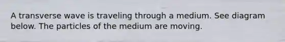 A transverse wave is traveling through a medium. See diagram below. The particles of the medium are moving.