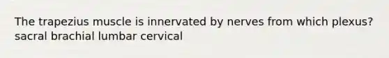 The trapezius muscle is innervated by nerves from which plexus? sacral brachial lumbar cervical