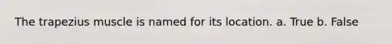 The trapezius muscle is named for its location. a. True b. False