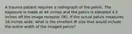 A trauma patient requires a radiograph of the pelvis. The exposure is made at 44 inches and the pelvis is elevated 4.5 inches off the image receptor (IR). If the actual pelvis measures 16 inches wide, what is the smallest IR size that would include the entire width of the imaged pelvis?