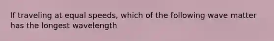 If traveling at equal speeds, which of the following wave matter has the longest wavelength