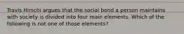 Travis Hirschi argues that the social bond a person maintains with society is divided into four main elements. Which of the following is not one of those elements?