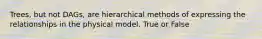 Trees, but not DAGs, are hierarchical methods of expressing the relationships in the physical model. True or False