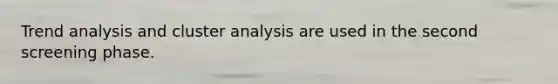 <a href='https://www.questionai.com/knowledge/kx441dkQwF-trend-analysis' class='anchor-knowledge'>trend analysis</a> and cluster analysis are used in the second screening phase.