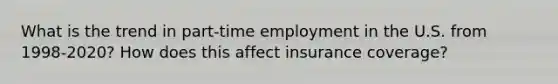 What is the trend in part-time employment in the U.S. from 1998-2020? How does this affect insurance coverage?