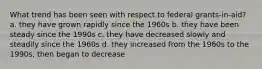 What trend has been seen with respect to federal grants-in-aid? a. they have grown rapidly since the 1960s b. they have been steady since the 1990s c. they have decreased slowly and steadily since the 1960s d. they increased from the 1960s to the 1990s, then began to decrease