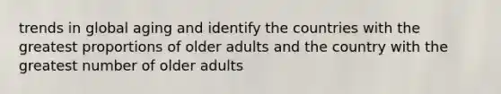 trends in global aging and identify the countries with the greatest proportions of older adults and the country with the greatest number of older adults