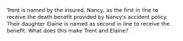 Trent is named by the insured, Nancy, as the first in line to receive the death benefit provided by Nancy's accident policy. Their daughter Elaine is named as second in line to receive the benefit. What does this make Trent and Elaine?