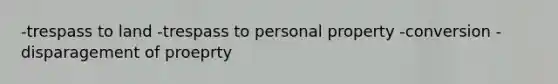 -trespass to land -trespass to personal property -conversion -disparagement of proeprty