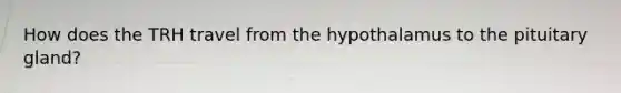 How does the TRH travel from the hypothalamus to the pituitary gland?