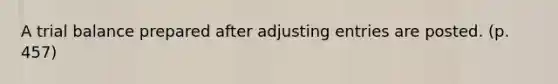 A trial balance prepared after adjusting entries are posted. (p. 457)