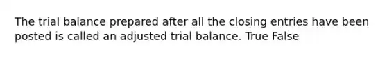 <a href='https://www.questionai.com/knowledge/kroPuglSOF-the-trial-balance' class='anchor-knowledge'>the trial balance</a> prepared after all the closing entries have been posted is called an adjusted trial balance. True False