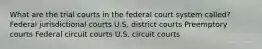 What are the trial courts in the federal court system called? Federal jurisdictional courts U.S. district courts Preemptory courts Federal circuit courts U.S. circuit courts