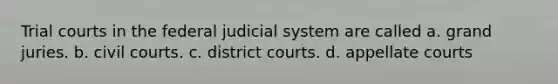 Trial courts in the federal judicial system are called a. grand juries. b. civil courts. c. district courts. d. appellate courts