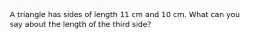 A triangle has sides of length 11 cm and 10 cm. What can you say about the length of the third side?