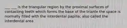 ___ ___ is the triangular region by the proximal surfaces of contacting teeth which forms the base of the trianle the space is normally filled with the interdental papilla; also called the interdental area