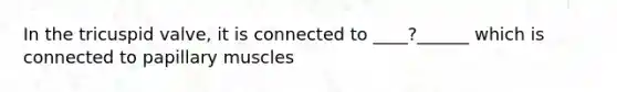 In the tricuspid valve, it is connected to ____?______ which is connected to papillary muscles