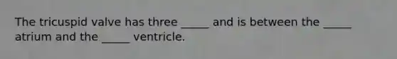 The tricuspid valve has three _____ and is between the _____ atrium and the _____ ventricle.