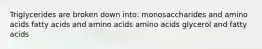 Triglycerides are broken down into: monosaccharides and amino acids fatty acids and amino acids amino acids glycerol and fatty acids