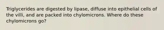 Triglycerides are digested by lipase, diffuse into epithelial cells of the villi, and are packed into chylomicrons. Where do these chylomicrons go?