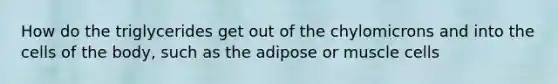 How do the triglycerides get out of the chylomicrons and into the cells of the body, such as the adipose or muscle cells